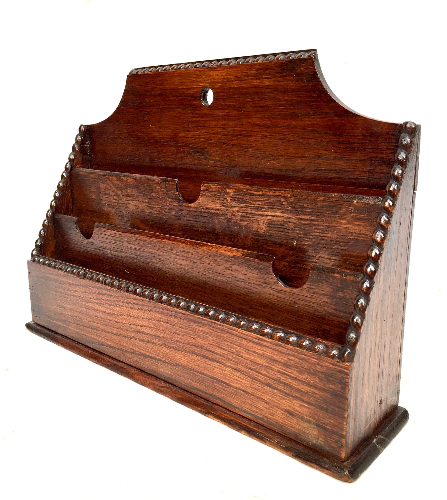 Antique Wooden Oak Desktop Letter Rack / Stationery Holder Early 20th Century