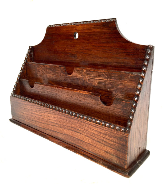 Antique Wooden Oak Desktop Letter Rack / Stationery Holder Early 20th Century