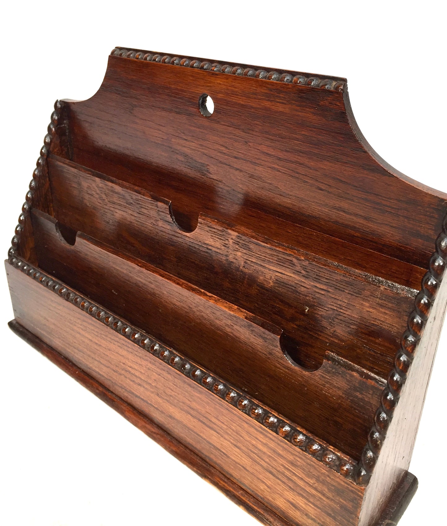 Antique Wooden Oak Desktop Letter Rack / Stationery Holder Early 20th Century