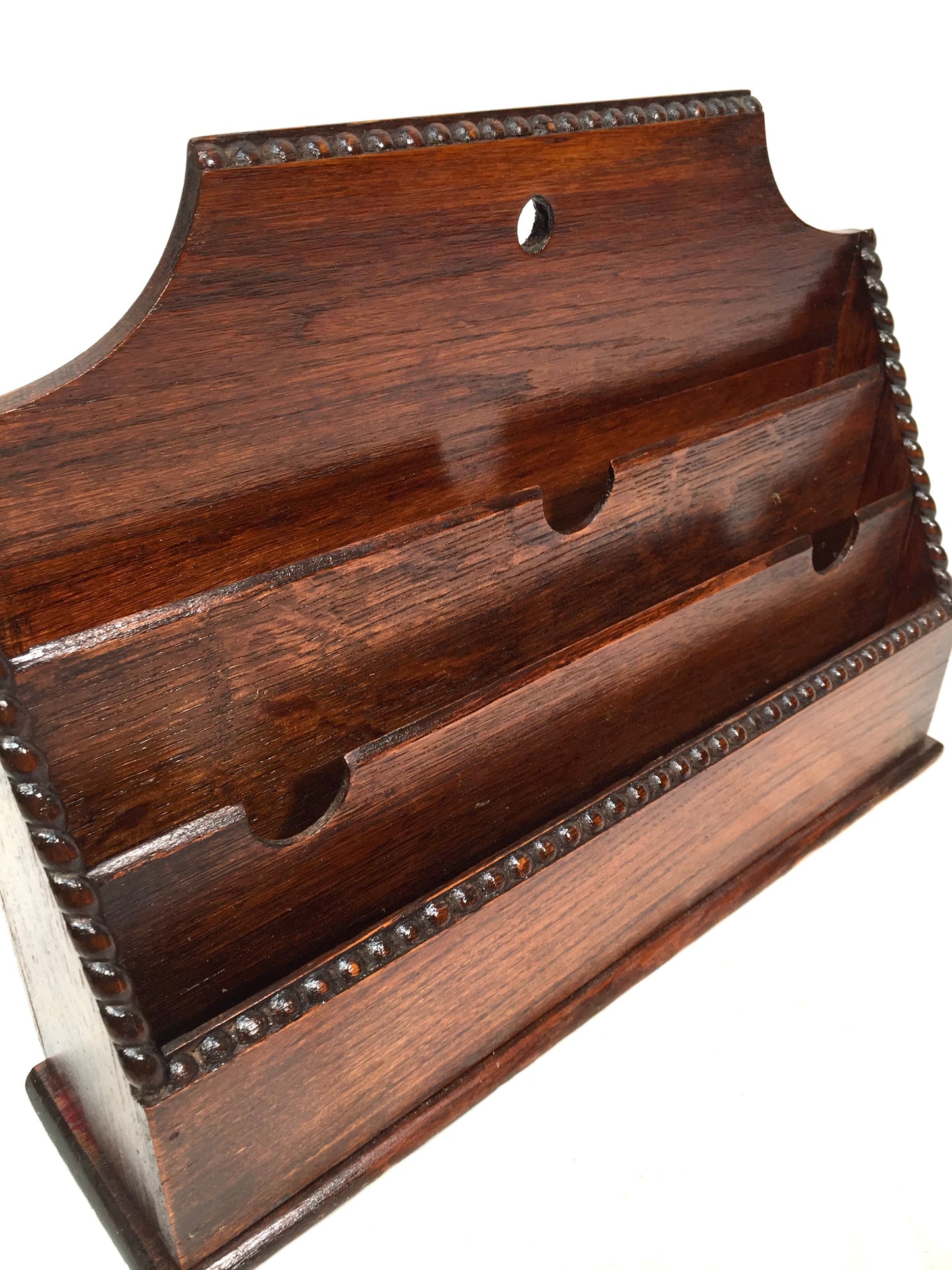 Antique Wooden Oak Desktop Letter Rack / Stationery Holder Early 20th Century