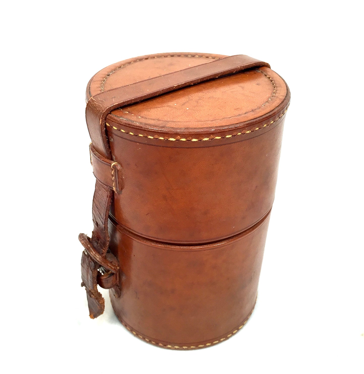 Antique Glass Bottle Hip Flask Pair in Original Leather Travel Case c.1930