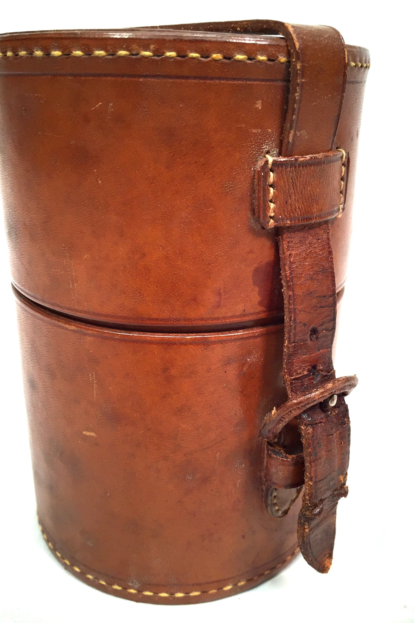 Antique Glass Bottle Hip Flask Pair in Original Leather Travel Case c.1930