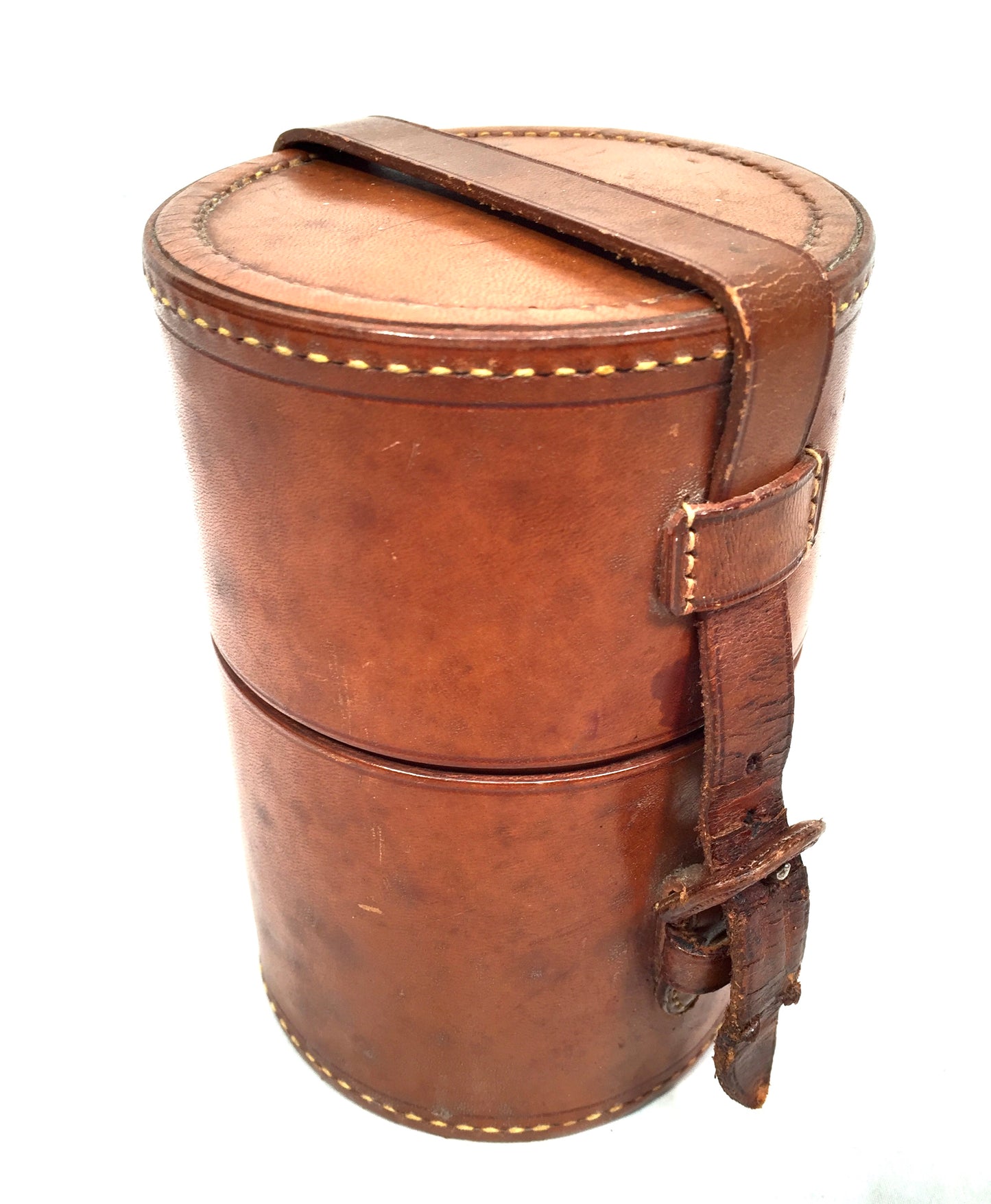 Antique Glass Bottle Hip Flask Pair in Original Leather Travel Case c.1930