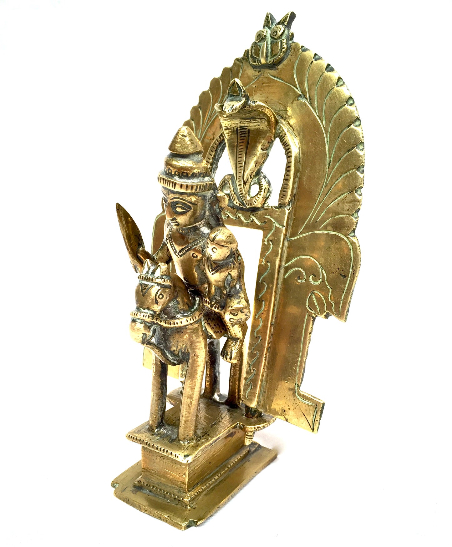 Vintage Tabletop Indian Warrior Figurine Brass Statue of Khandoba & Horse