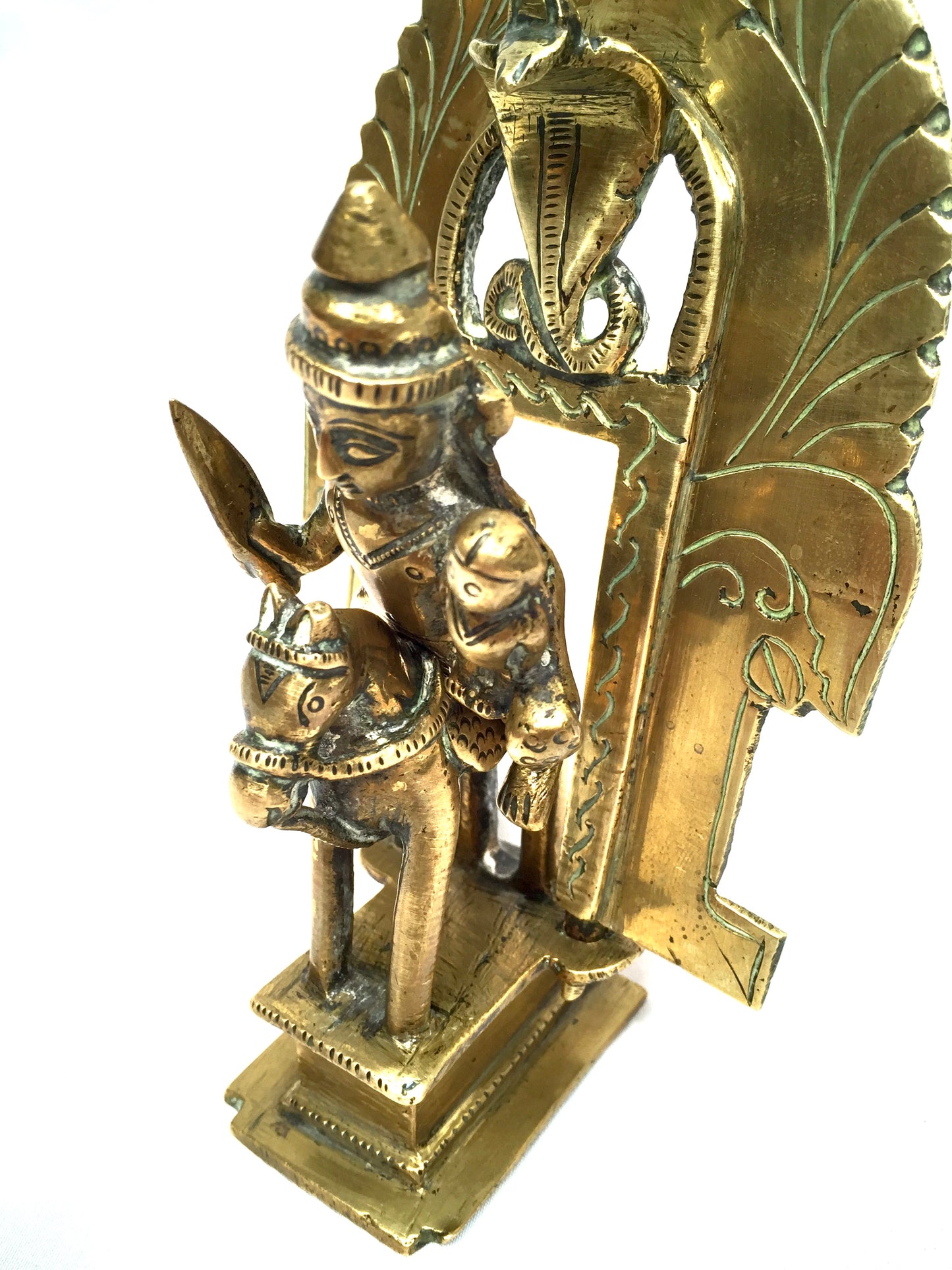 Vintage Tabletop Indian Warrior Figurine Brass Statue of Khandoba & Horse