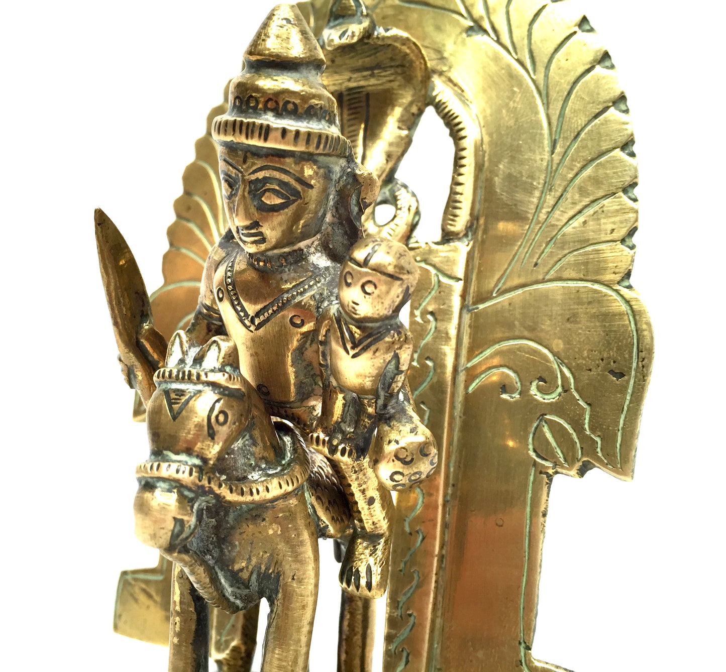 Vintage Tabletop Indian Warrior Figurine Brass Statue of Khandoba & Horse