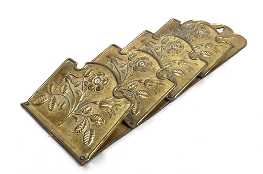 Antique Art Nouveau Wall Hanging Brass Paper Letter Holder Rack / Floral Design