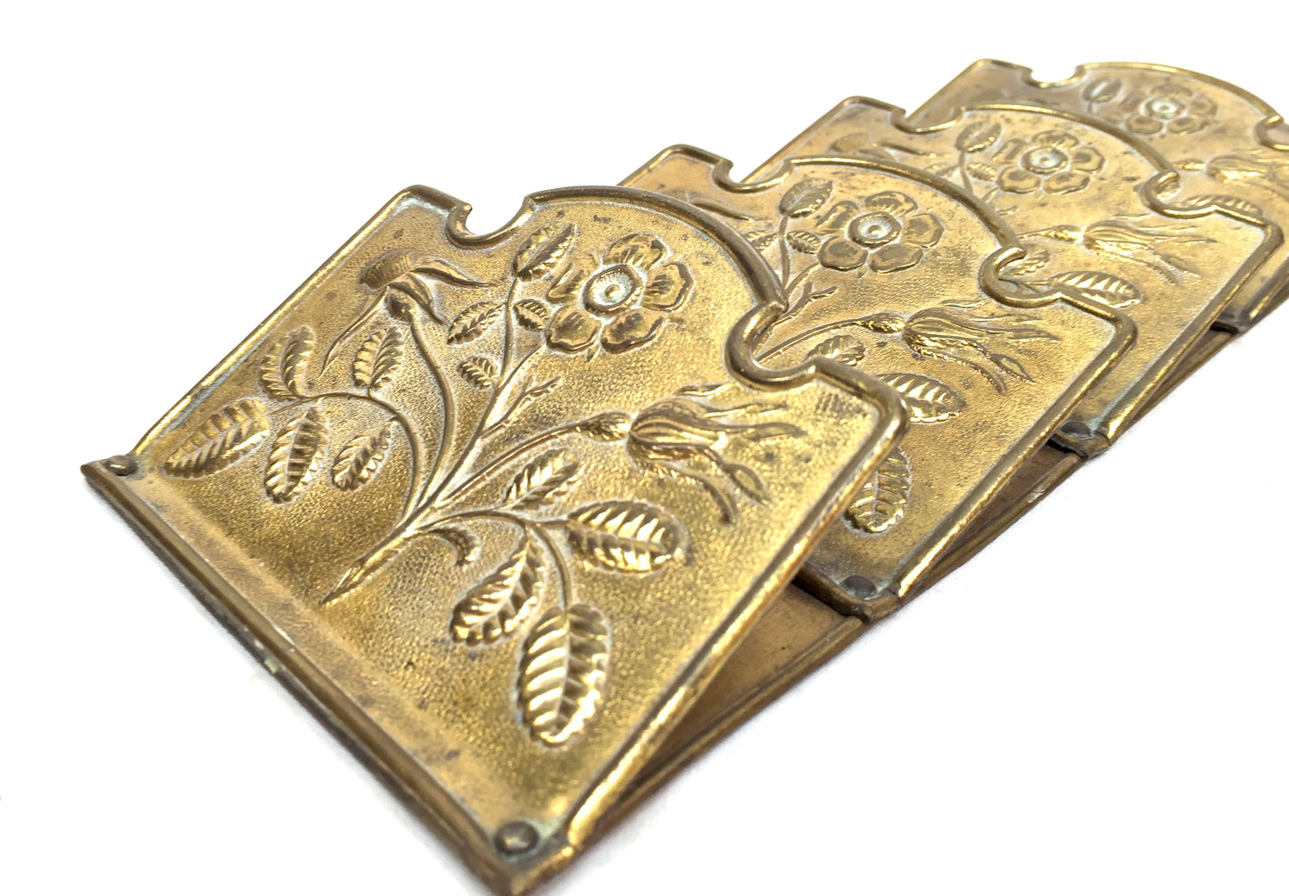 Antique Art Nouveau Wall Hanging Brass Paper Letter Holder Rack / Floral Design