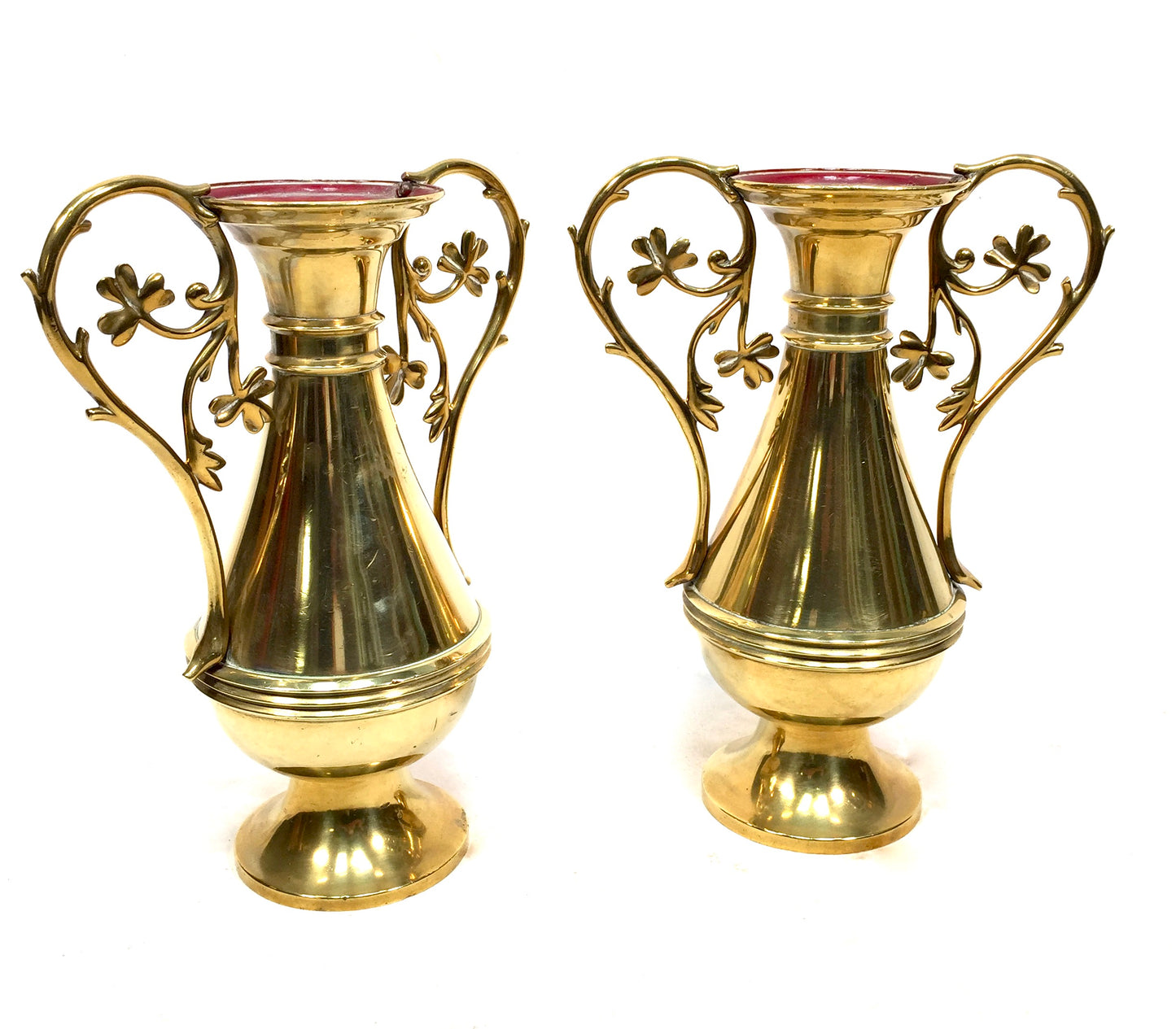 Antique Pair of Brass Ornate Ecclesiastical Vases / Urns Church Used c.1890