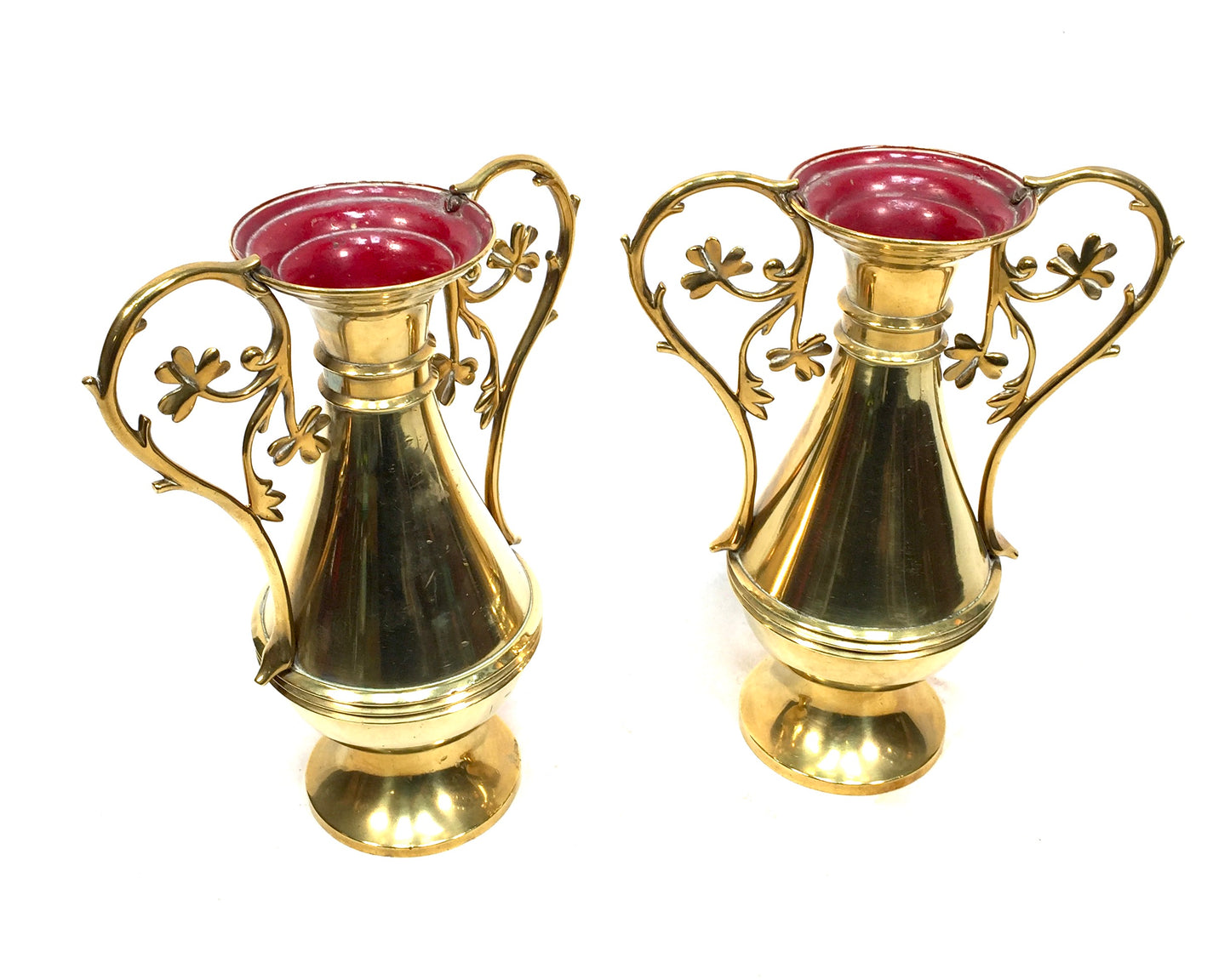 Antique Pair of Brass Ornate Ecclesiastical Vases / Urns Church Used c.1890