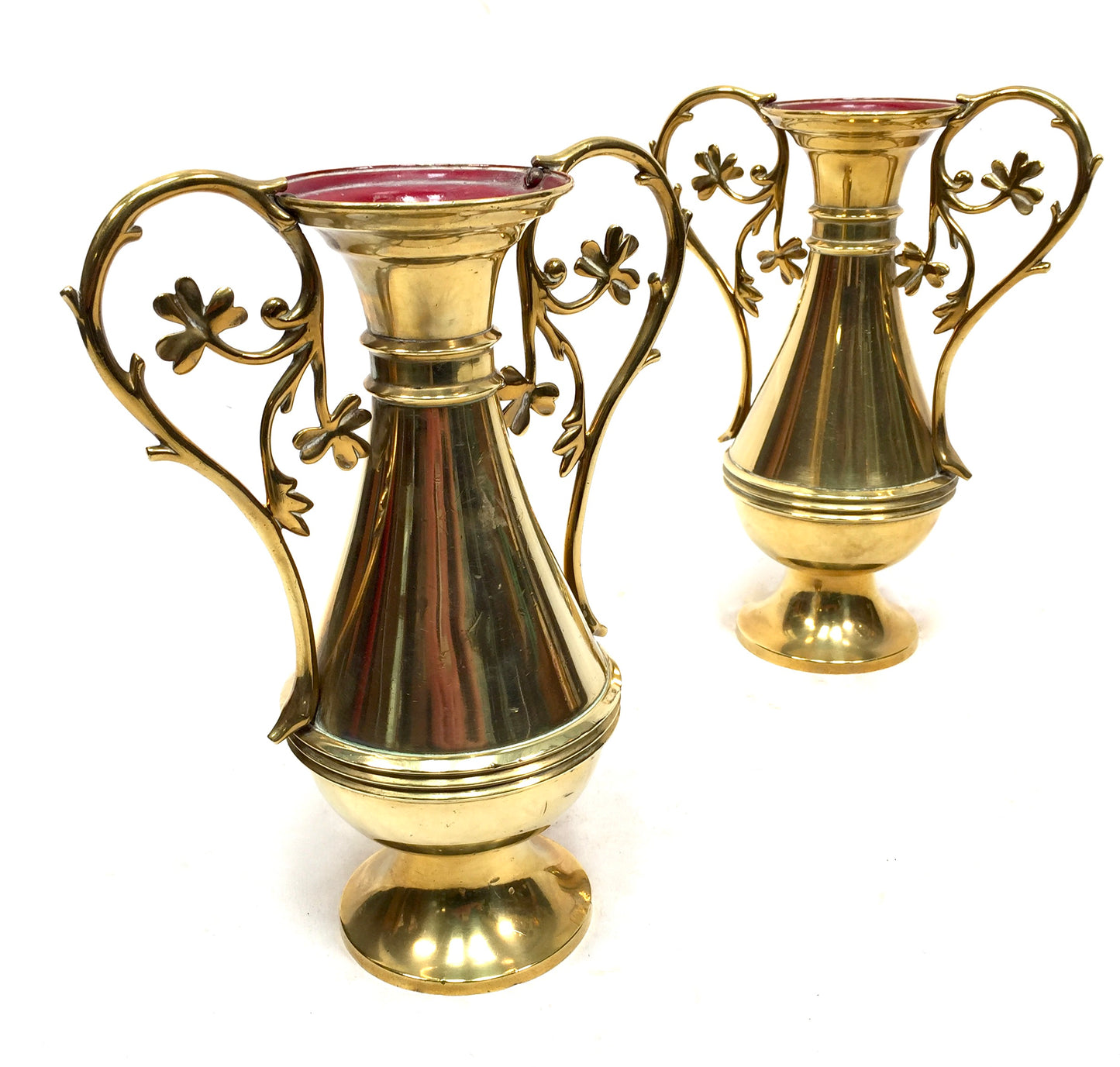 Antique Pair of Brass Ornate Ecclesiastical Vases / Urns Church Used c.1890