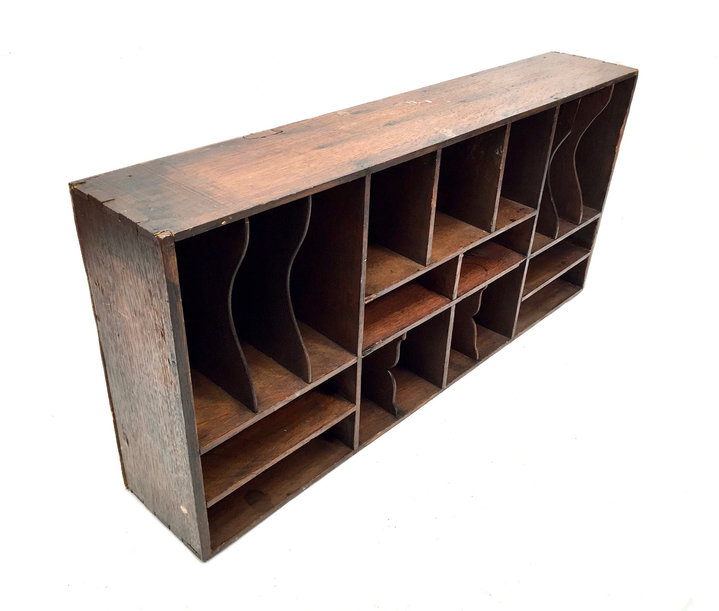 Antique Wooden Rustic Pigeon Hole Filing Cabinet / Mail Letter Organiser / Hotel