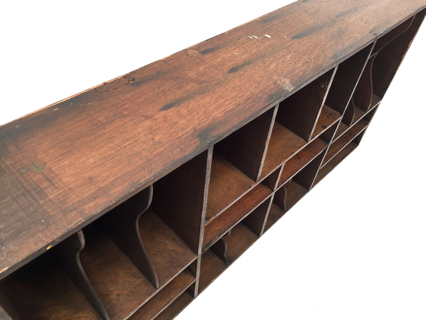 Antique Wooden Rustic Pigeon Hole Filing Cabinet / Mail Letter Organiser / Hotel