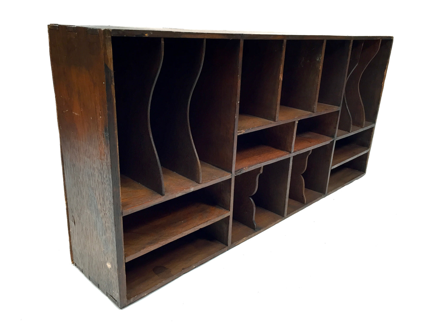Antique Wooden Rustic Pigeon Hole Filing Cabinet / Mail Letter Organiser / Hotel