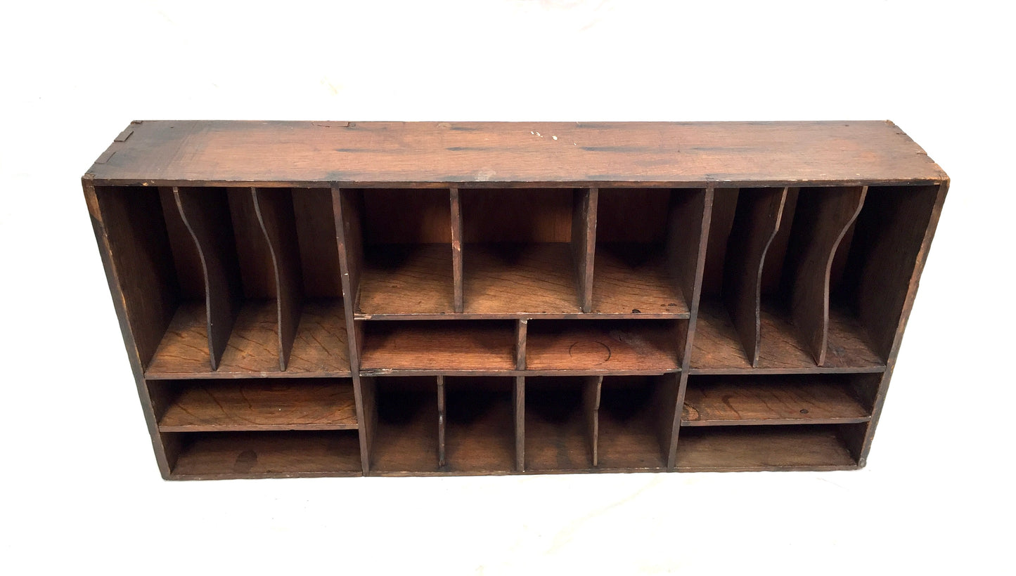 Antique Wooden Rustic Pigeon Hole Filing Cabinet / Mail Letter Organiser / Hotel