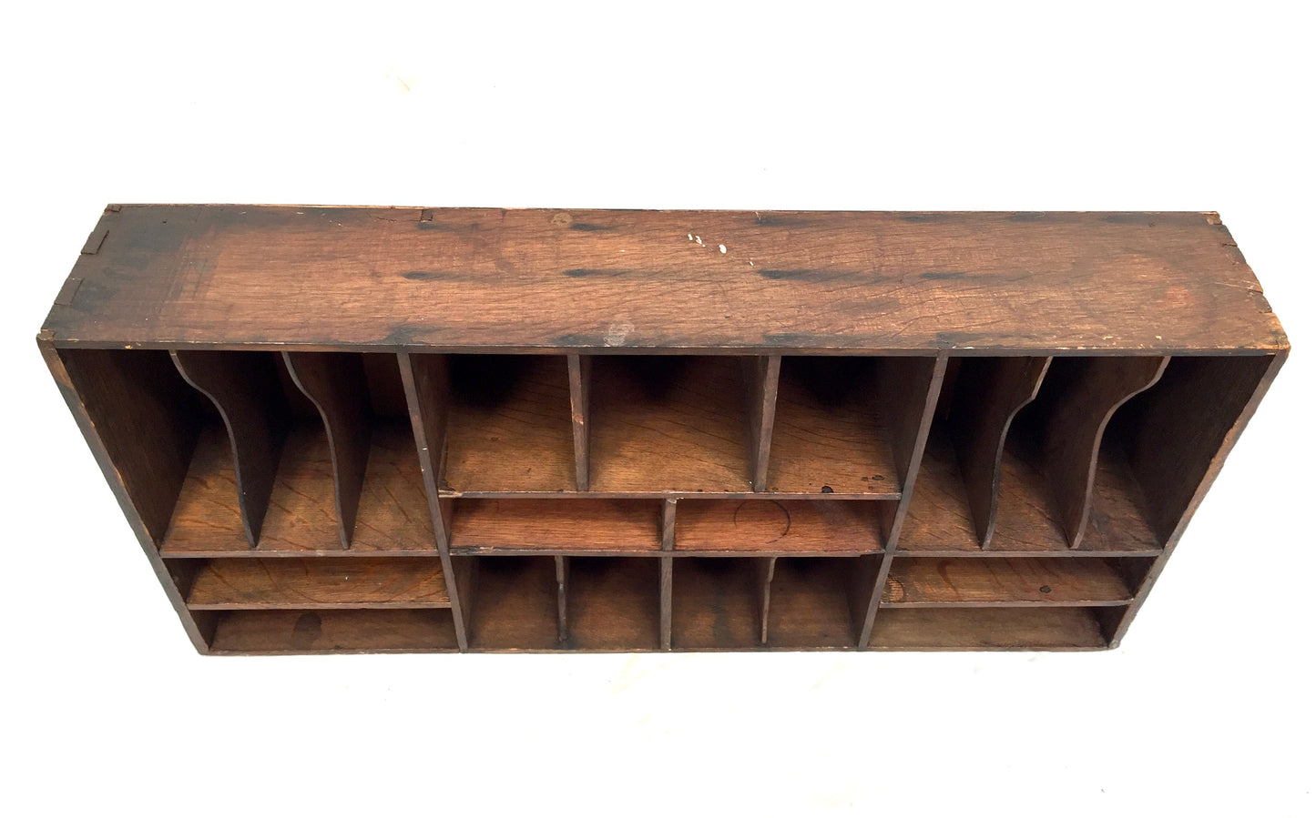 Antique Wooden Rustic Pigeon Hole Filing Cabinet / Mail Letter Organiser / Hotel