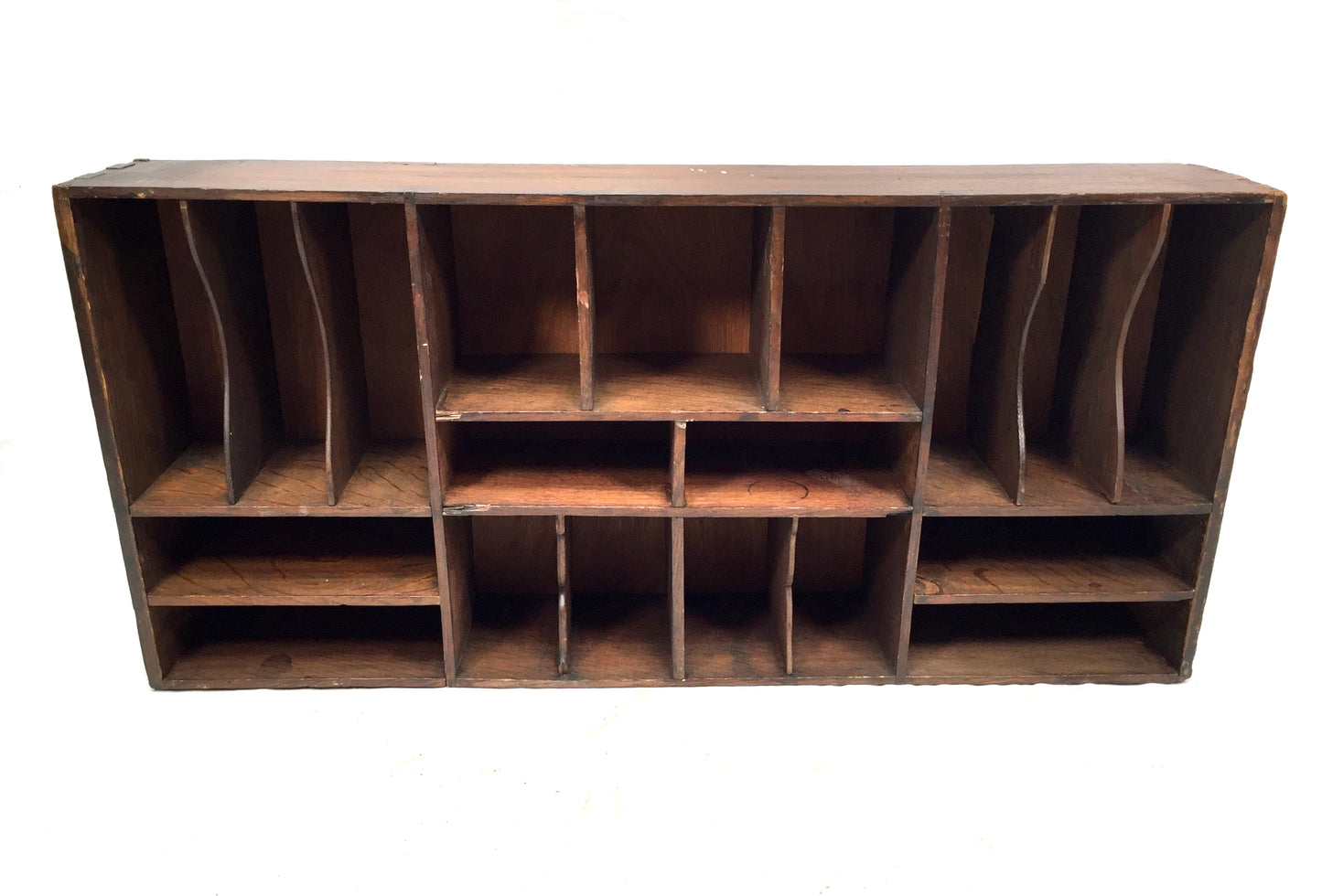 Antique Wooden Rustic Pigeon Hole Filing Cabinet / Mail Letter Organiser / Hotel