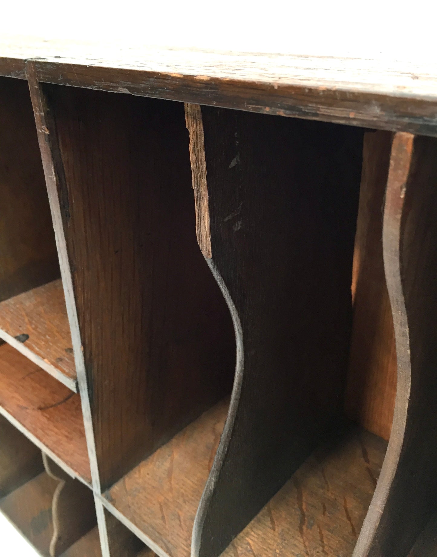 Antique Wooden Rustic Pigeon Hole Filing Cabinet / Mail Letter Organiser / Hotel