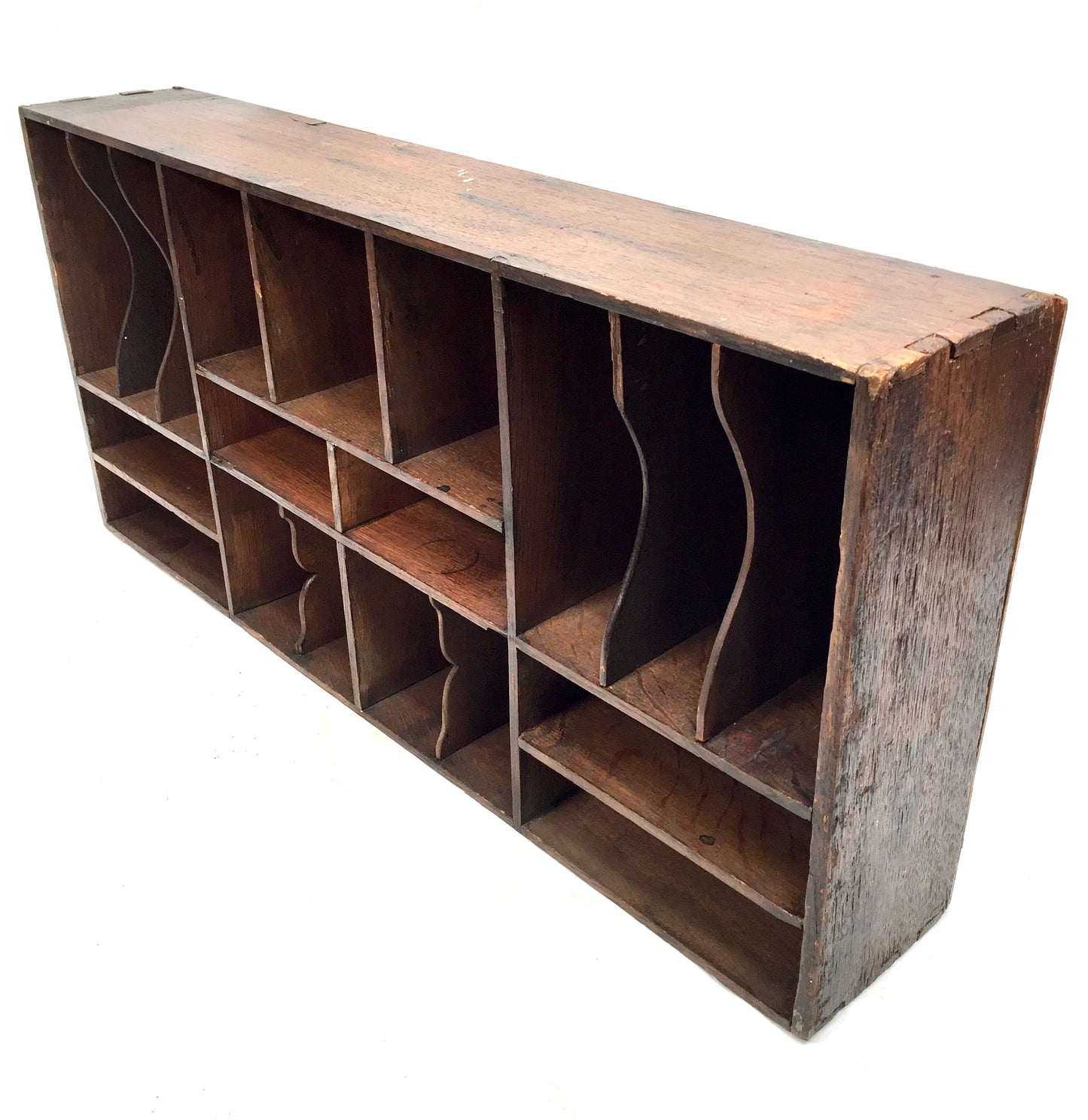 Antique Wooden Rustic Pigeon Hole Filing Cabinet / Mail Letter Organiser / Hotel