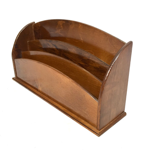 Antique 1950s Wooden Desktop Letter Rack / Stationery Holder / Mid 20th Century