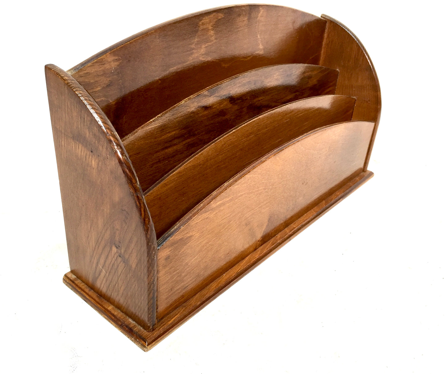 Antique 1950s Wooden Desktop Letter Rack / Stationery Holder / Mid 20th Century