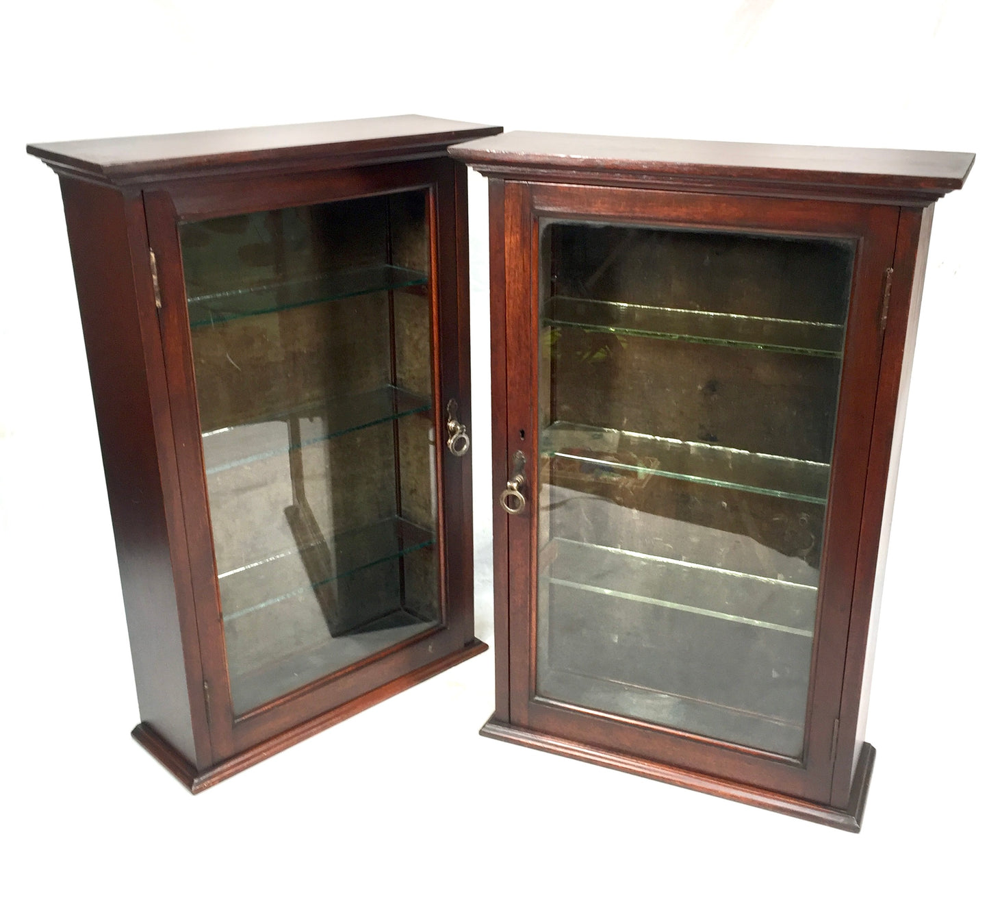 Antique Pair of Victorian Wooden & Glass Fronted Shop Display Cabinet / Cupboard