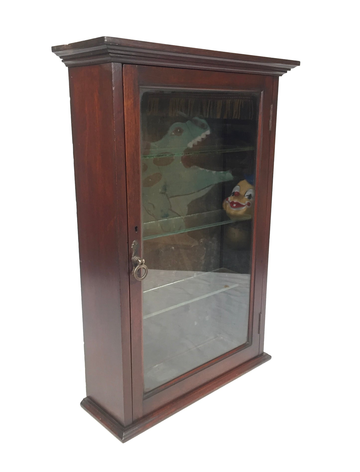 Antique Pair of Victorian Wooden & Glass Fronted Shop Display Cabinet / Cupboard