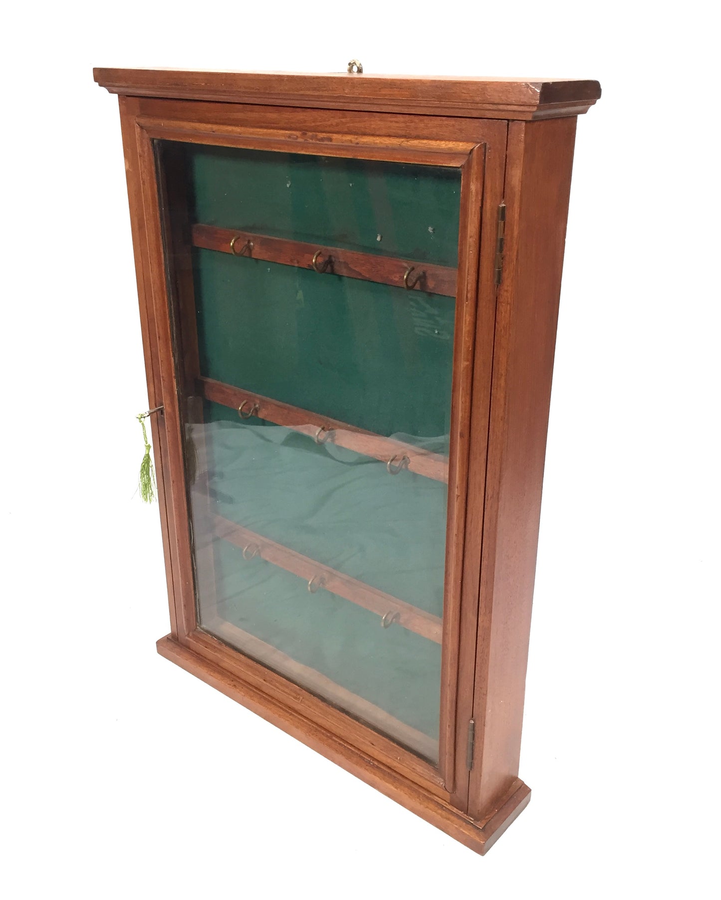Antique 1930s Wooden And Glazed Wall Hanging Key Storage Cabinet Box c.1930
