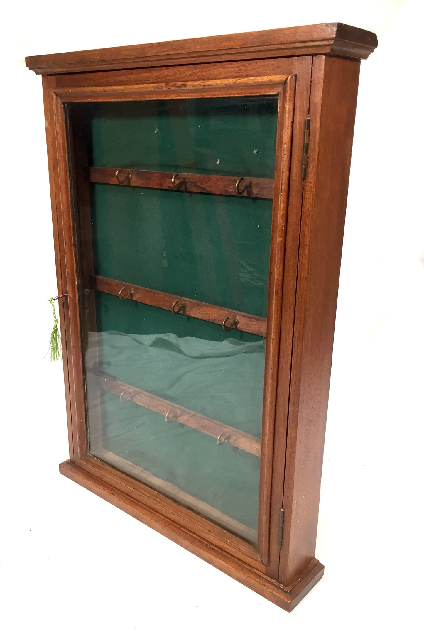 Antique 1930s Wooden And Glazed Wall Hanging Key Storage Cabinet Box c.1930