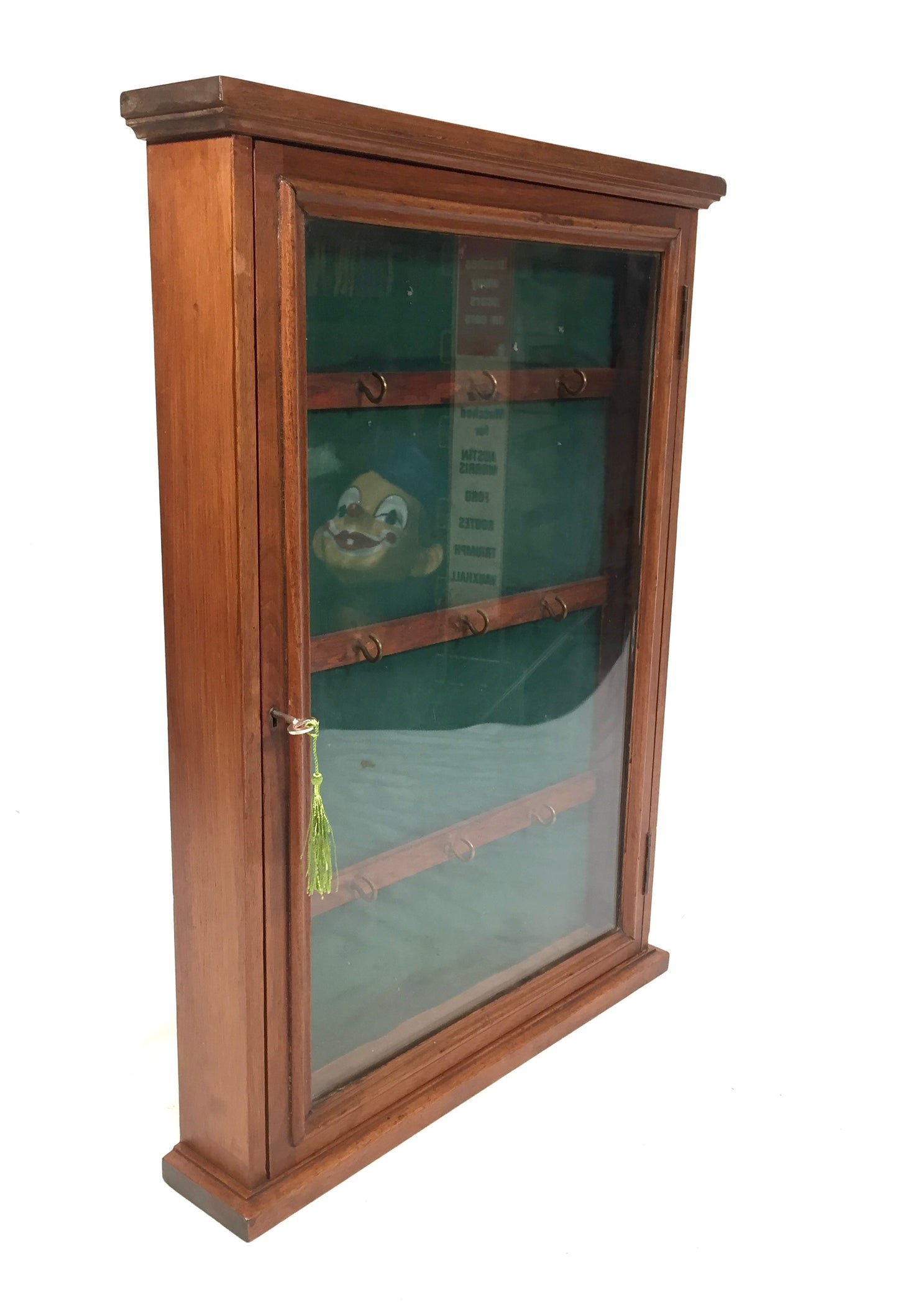 Antique 1930s Wooden And Glazed Wall Hanging Key Storage Cabinet Box c.1930