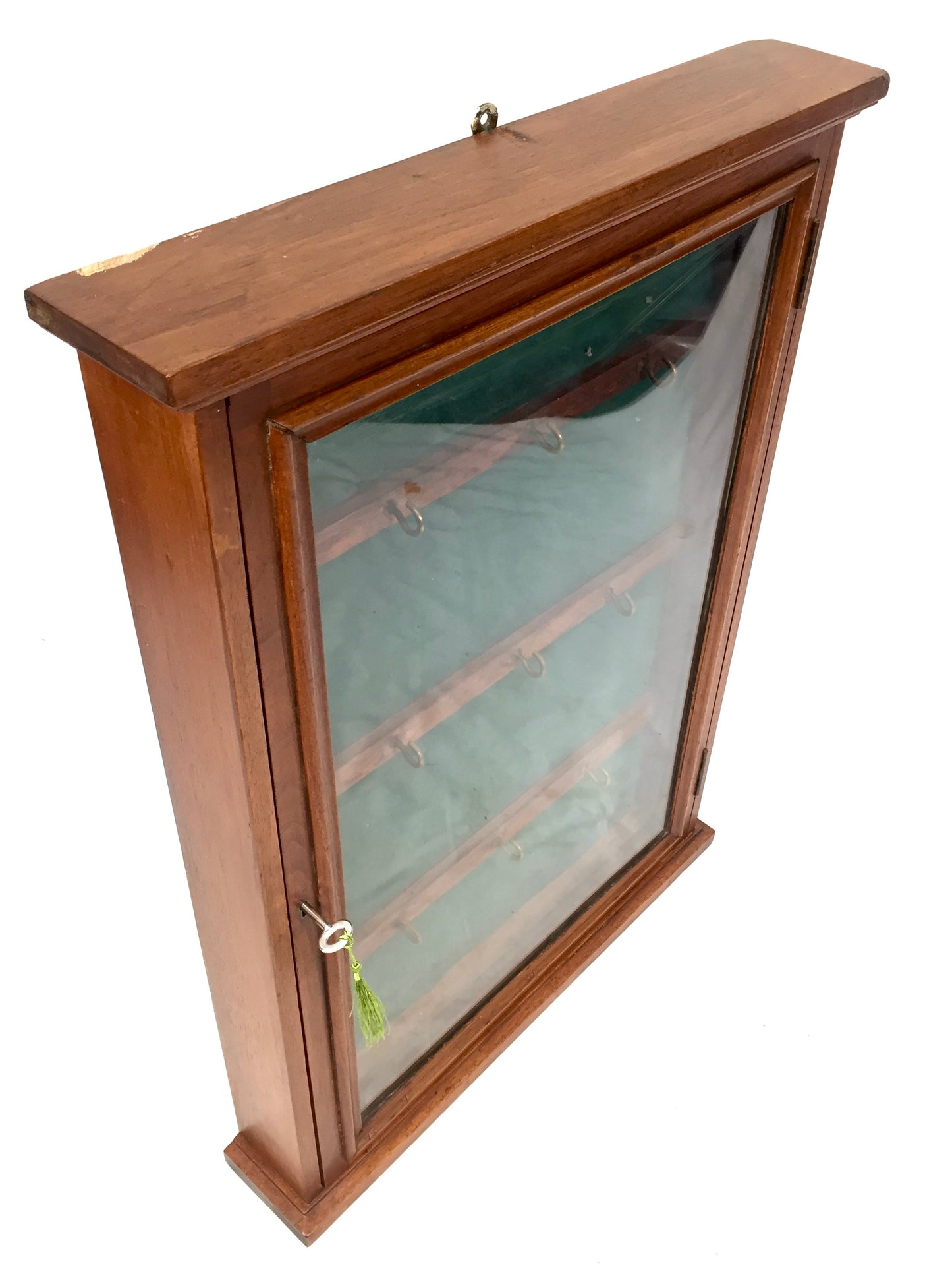 Antique 1930s Wooden And Glazed Wall Hanging Key Storage Cabinet Box c.1930