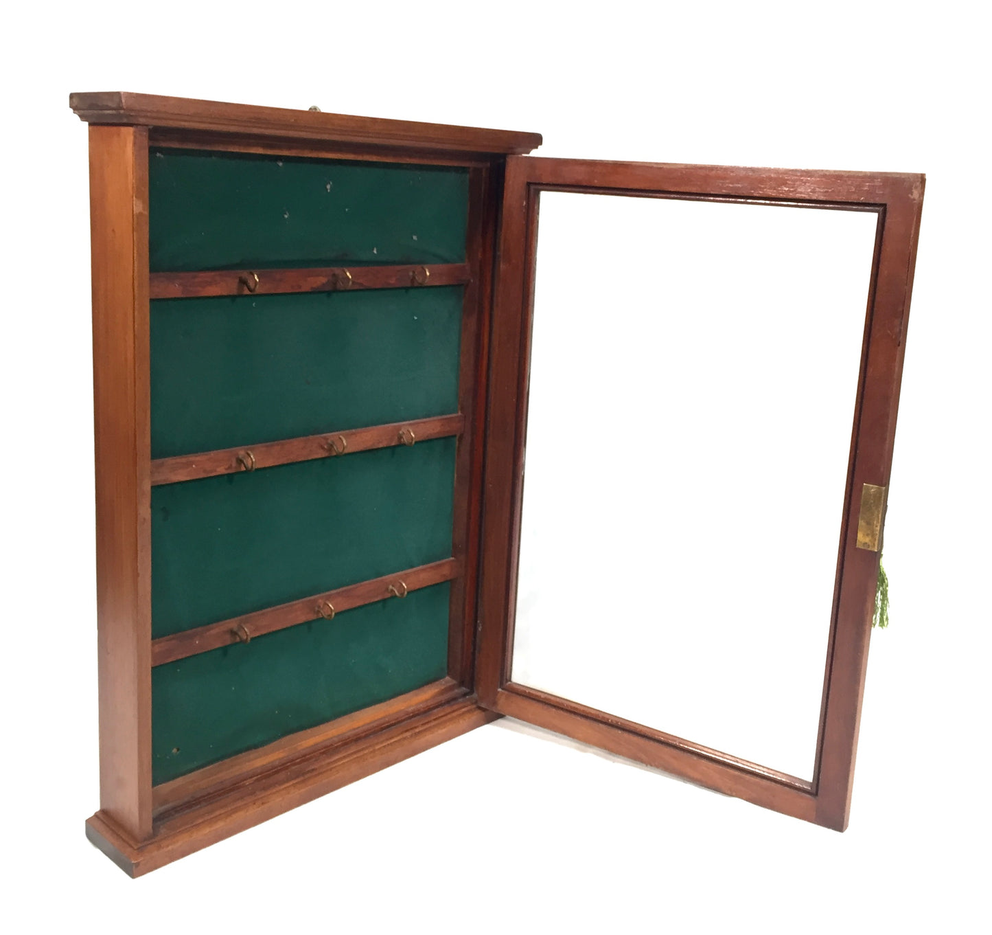 Antique 1930s Wooden And Glazed Wall Hanging Key Storage Cabinet Box c.1930