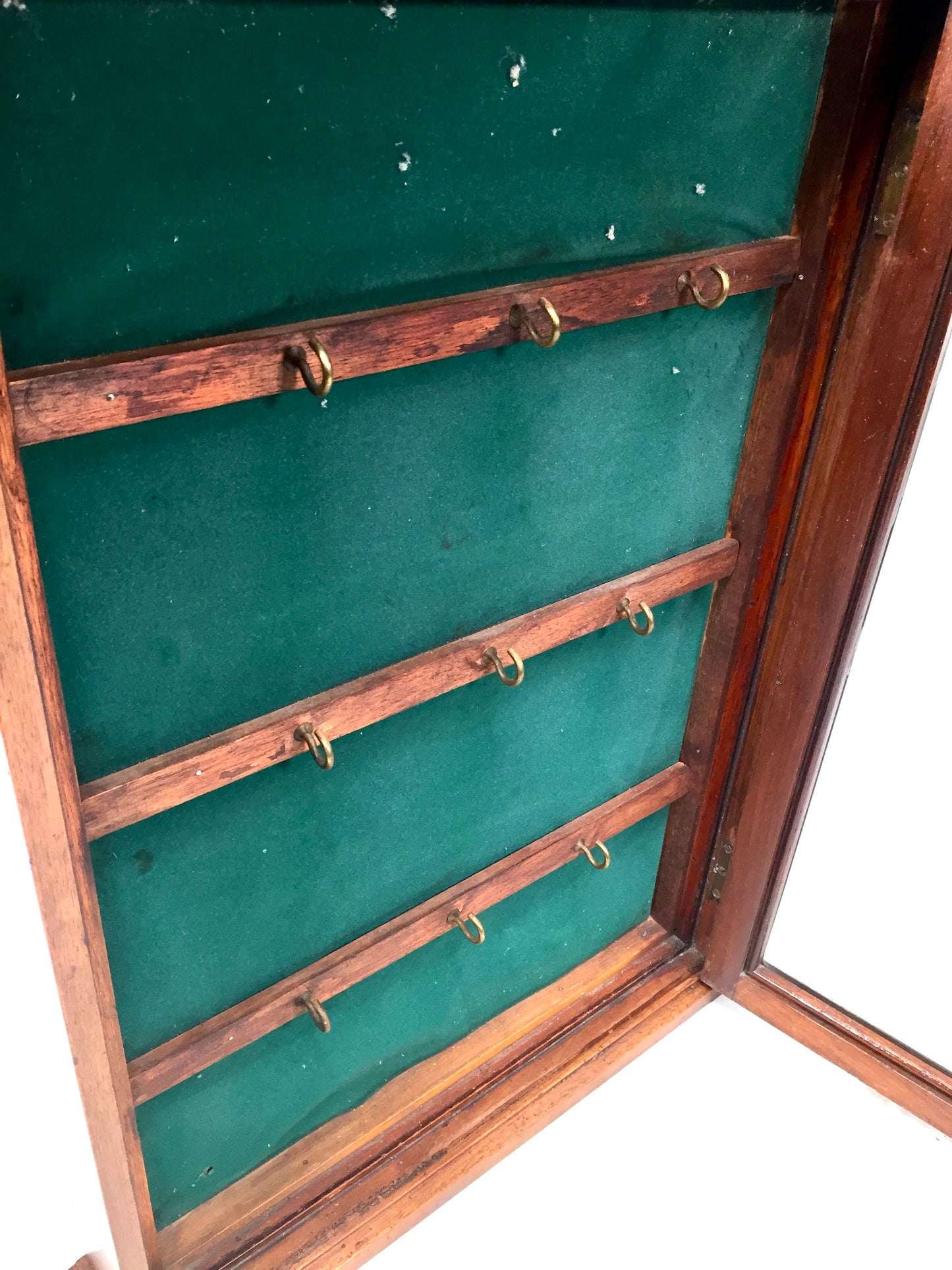 Antique 1930s Wooden And Glazed Wall Hanging Key Storage Cabinet Box c.1930