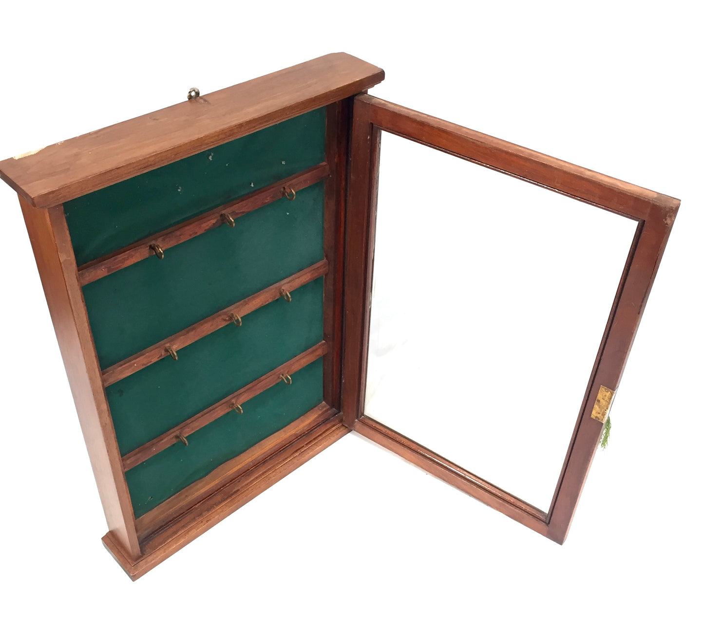 Antique 1930s Wooden And Glazed Wall Hanging Key Storage Cabinet Box c.1930