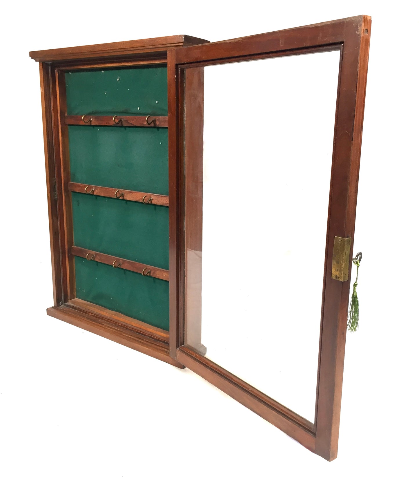 Antique 1930s Wooden And Glazed Wall Hanging Key Storage Cabinet Box c.1930
