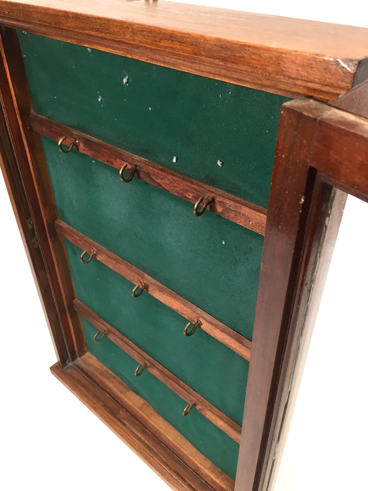 Antique 1930s Wooden And Glazed Wall Hanging Key Storage Cabinet Box c.1930