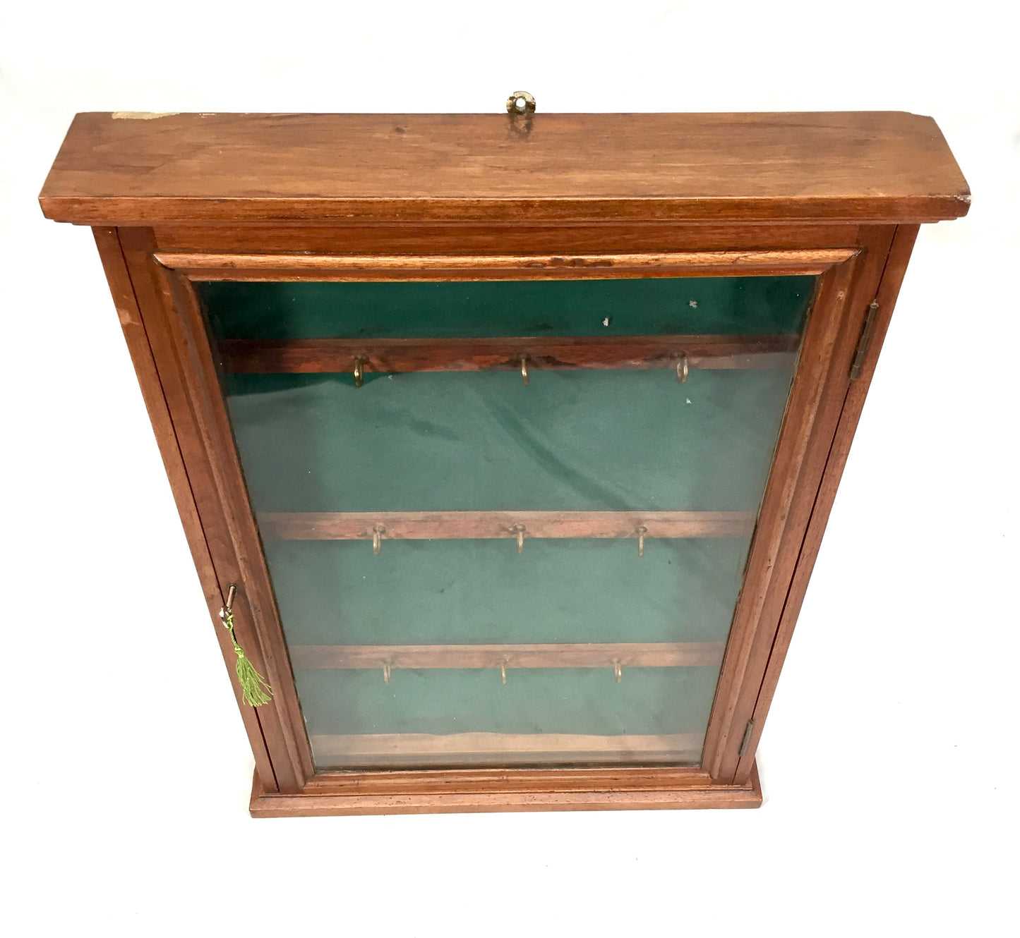 Antique 1930s Wooden And Glazed Wall Hanging Key Storage Cabinet Box c.1930