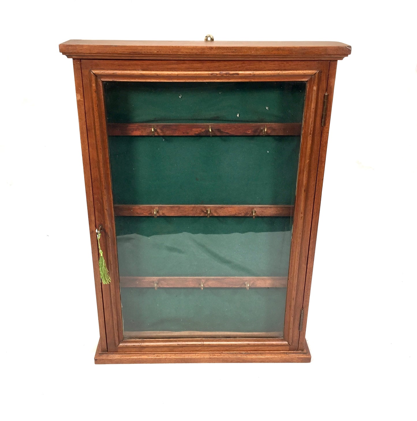 Antique 1930s Wooden And Glazed Wall Hanging Key Storage Cabinet Box c.1930