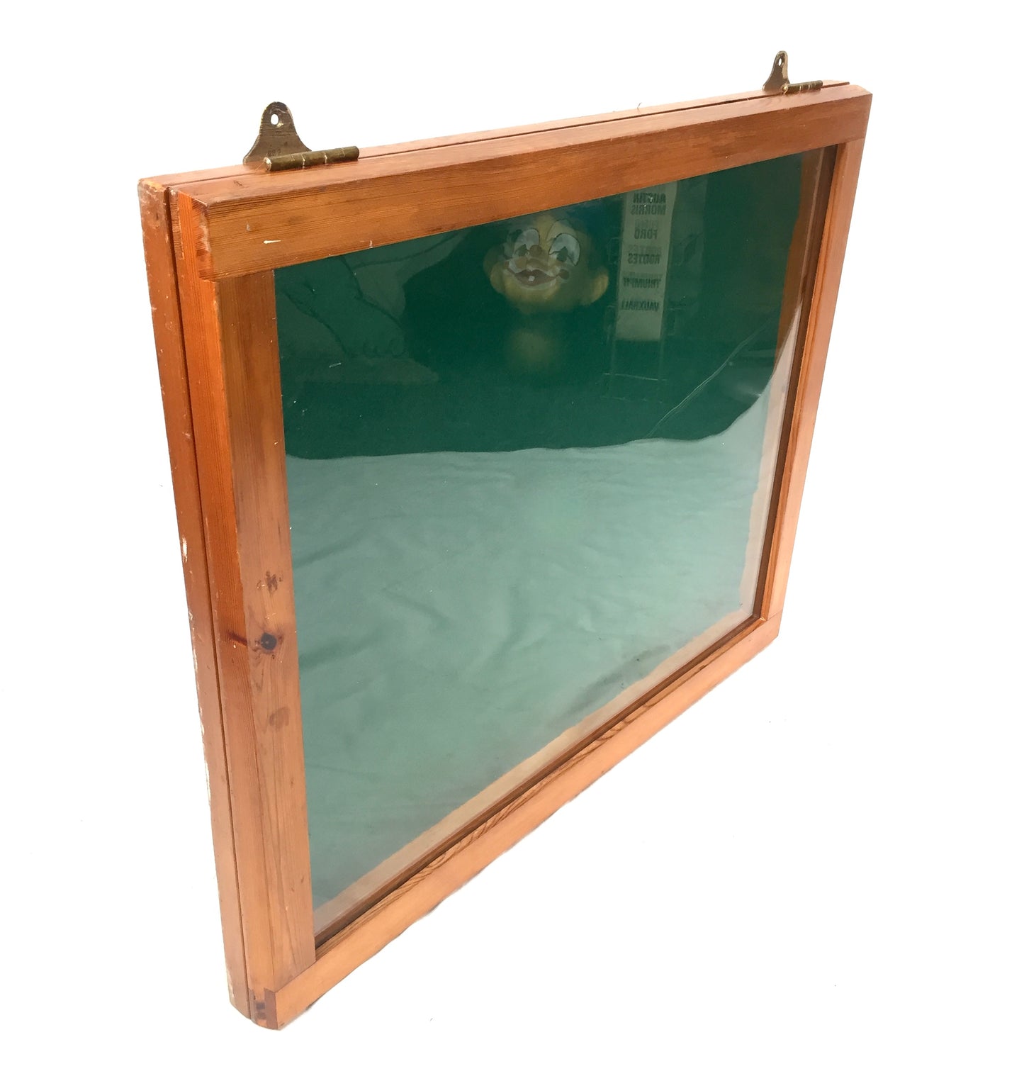 Antique Large Wooden Pine Wall Hanging Notice Board / Tabletop Display Cabinet