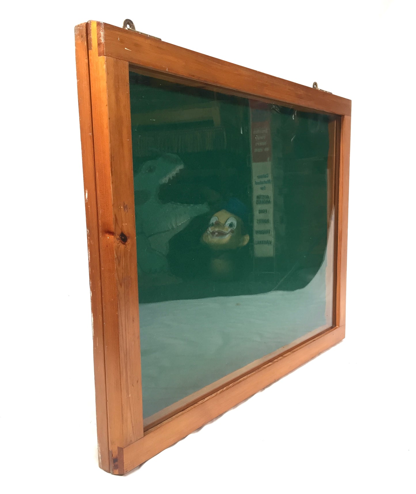 Antique Large Wooden Pine Wall Hanging Notice Board / Tabletop Display Cabinet