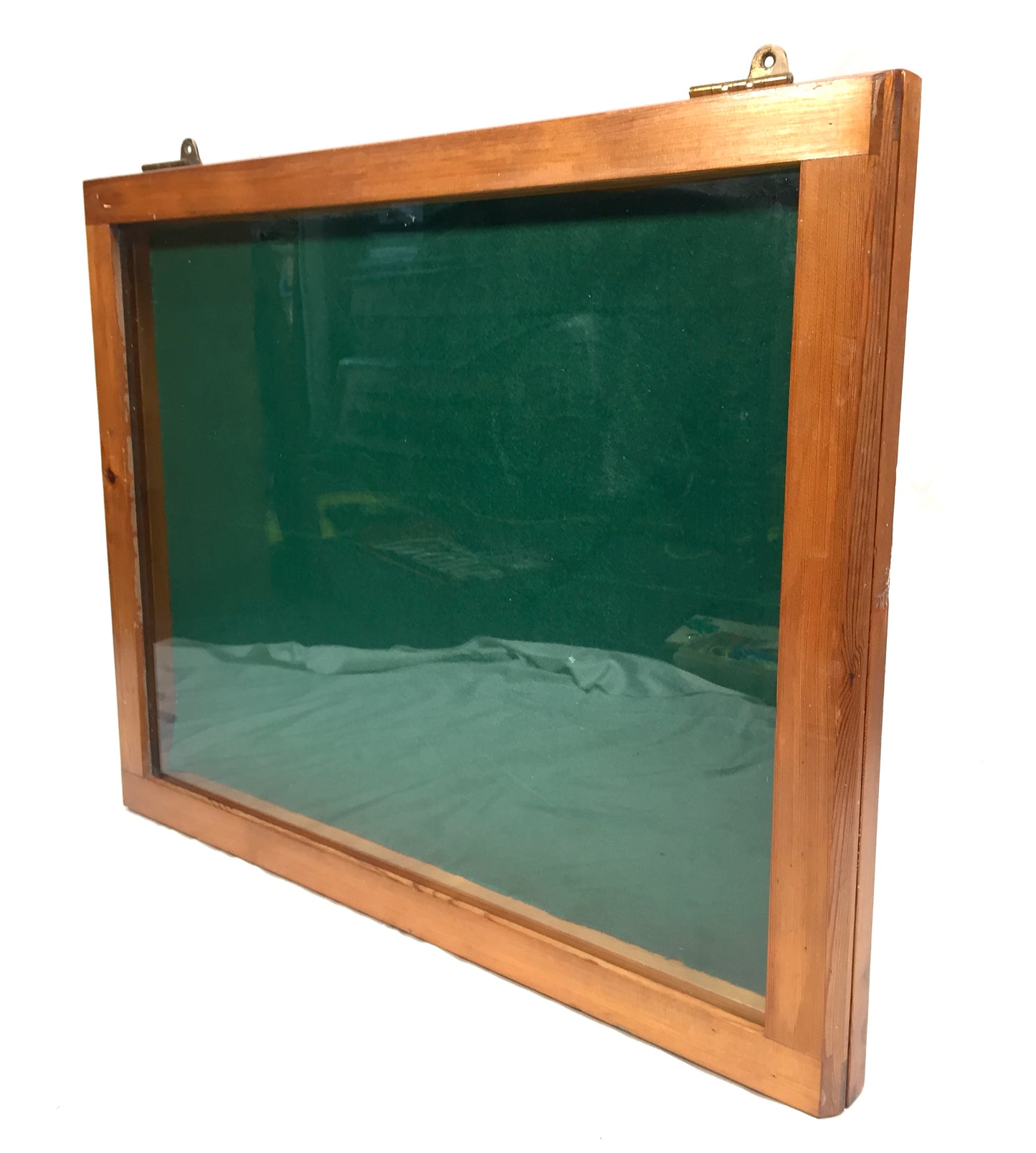 Antique Large Wooden Pine Wall Hanging Notice Board / Tabletop Display Cabinet