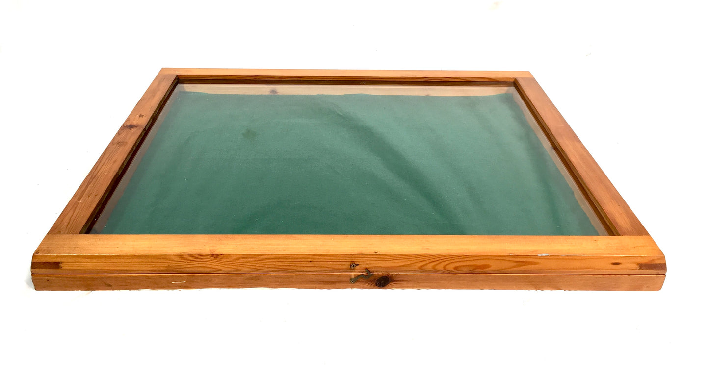 Antique Large Wooden Pine Wall Hanging Notice Board / Tabletop Display Cabinet