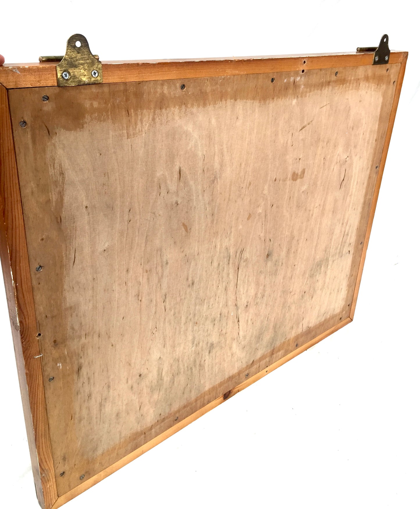 Antique Large Wooden Pine Wall Hanging Notice Board / Tabletop Display Cabinet