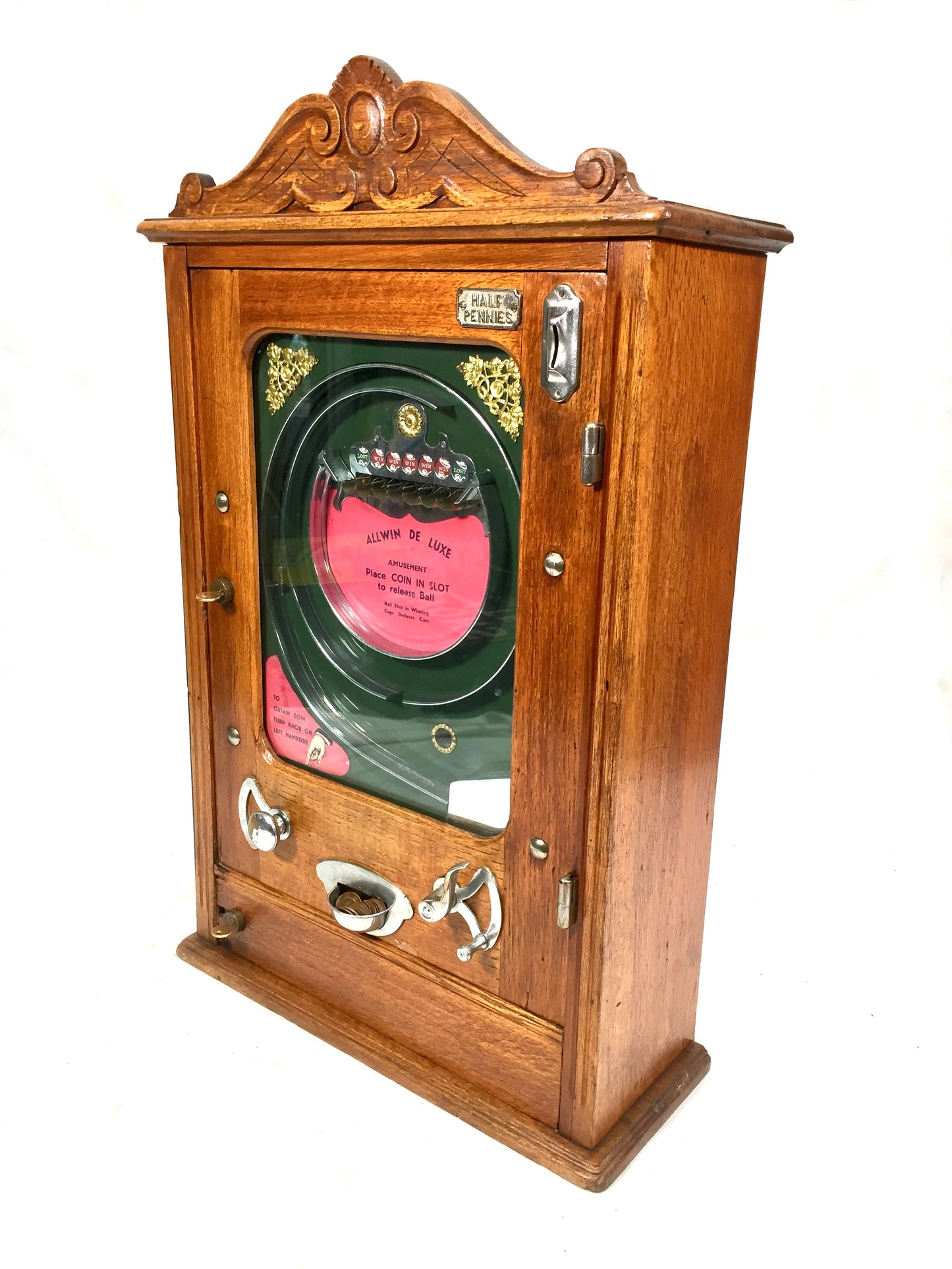 Antique Allwin De Luxe Arcade Coin Operated Penny Machine - Working / Keys