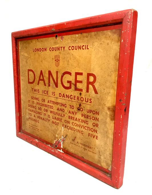 Antique Advertising - Original London 1950s Westminster Bridge Warning Ice Sign
