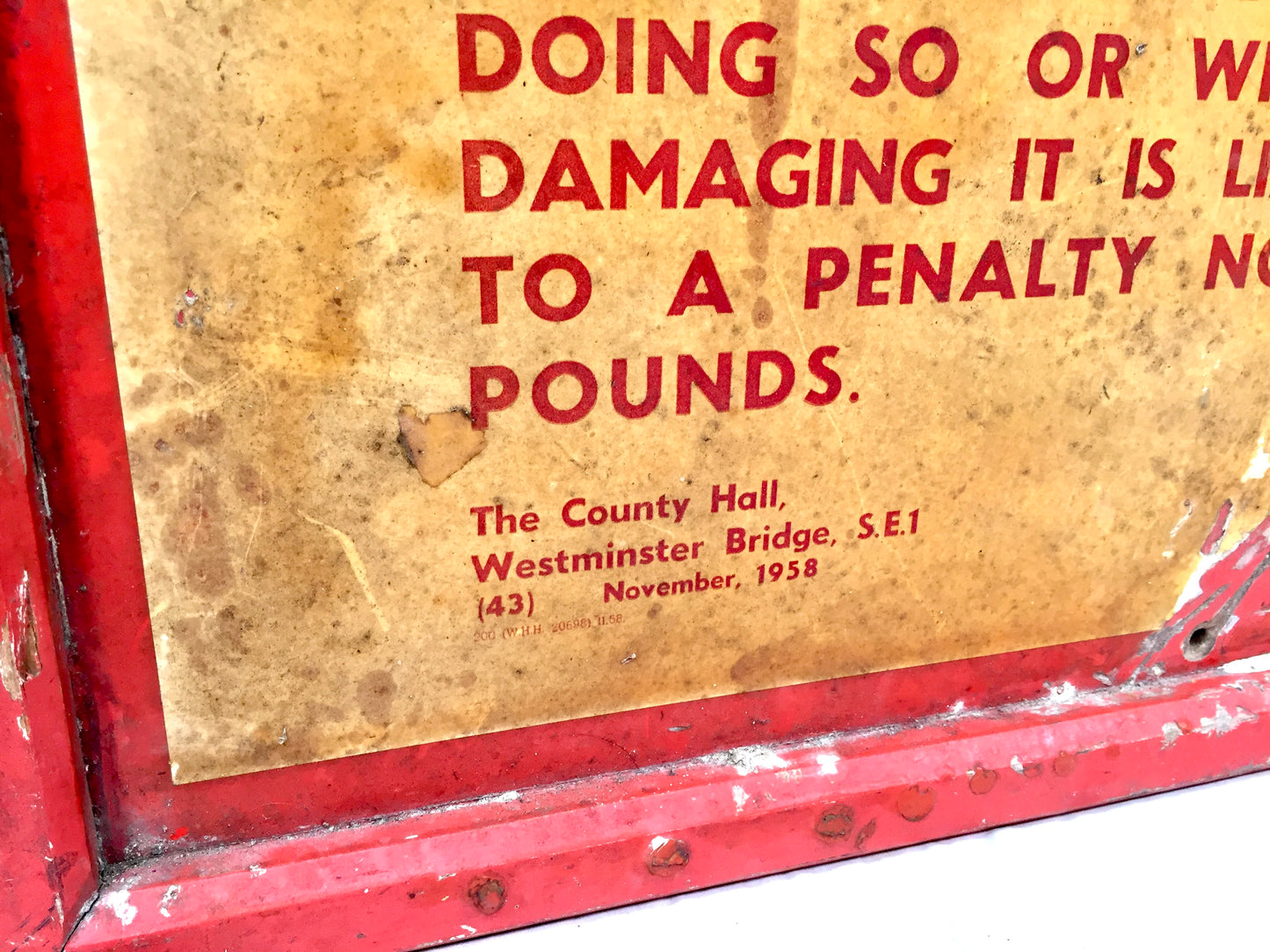 Antique Advertising - Original London 1950s Westminster Bridge Warning Ice Sign