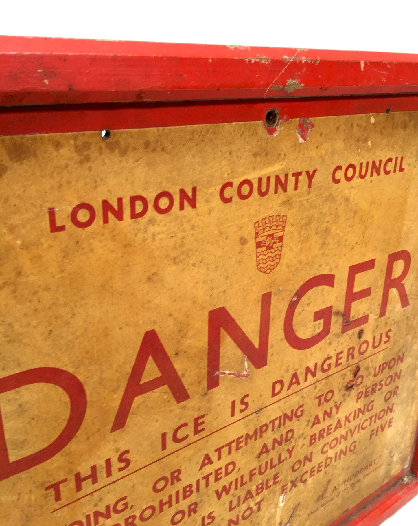 Antique Advertising - Original London 1950s Westminster Bridge Warning Ice Sign