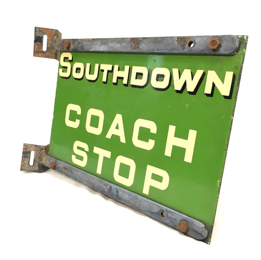 Antique Double Sided Enamel Bus Stop Sign for Southdown Motor Services c1930s