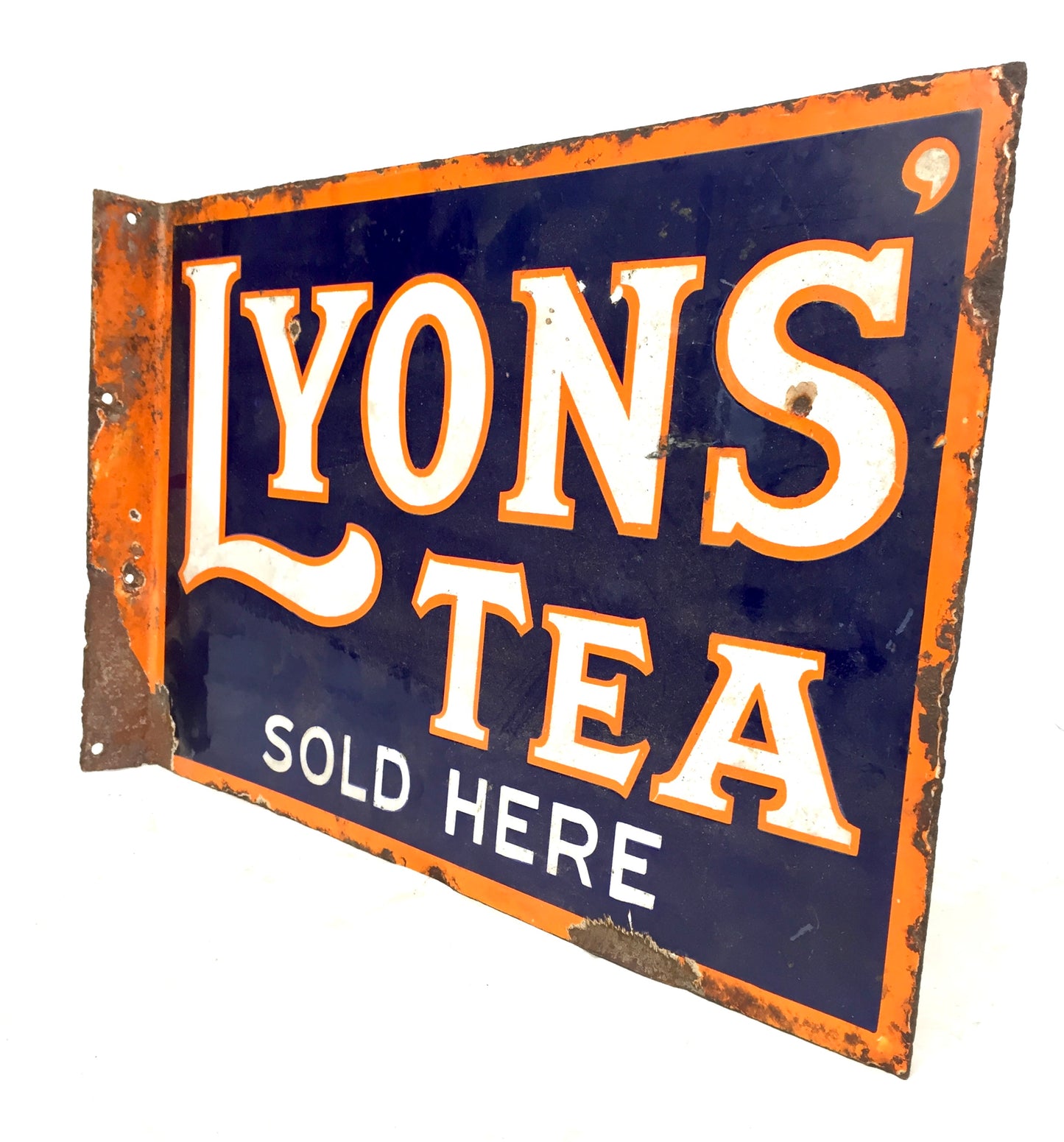 Antique Advertising - Original Shop Double Sided Lyons Enamel Sign with Flange