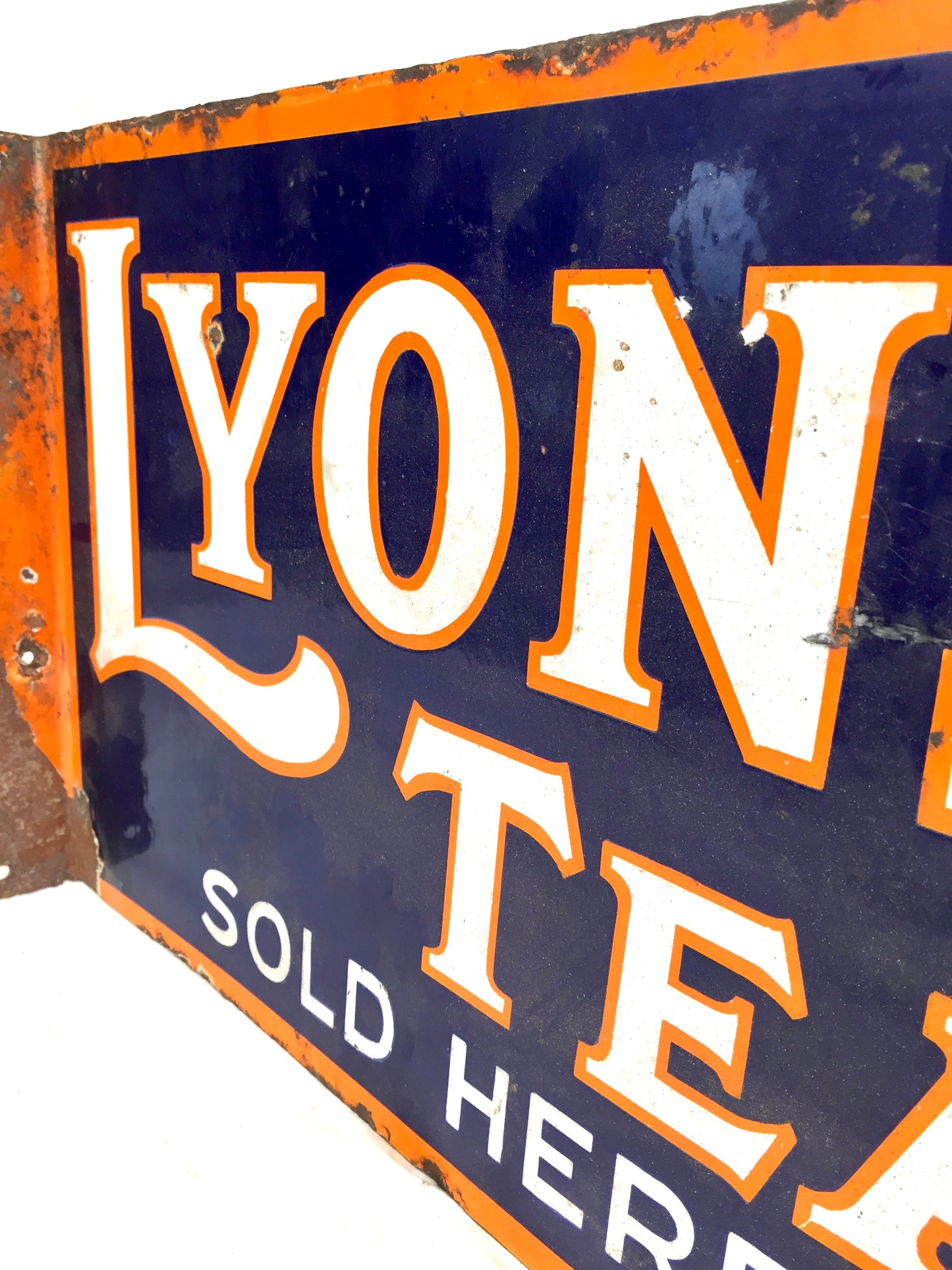 Antique Advertising - Original Shop Double Sided Lyons Enamel Sign with Flange